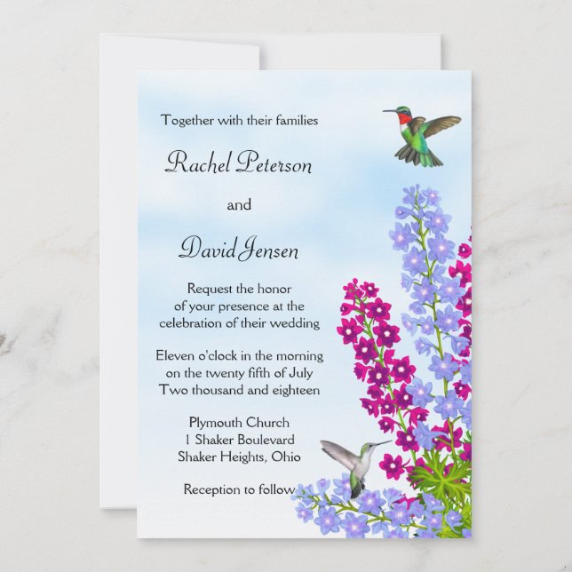 Les colibris dans le Faire-part de mariage des fle (Dos)