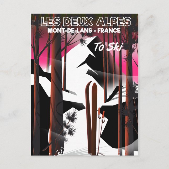 Les Deux Alpes, France ski travel poster Postcard (Front)