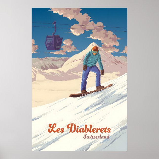Les Diablerets Snowboarding Travel Poster (Front)
