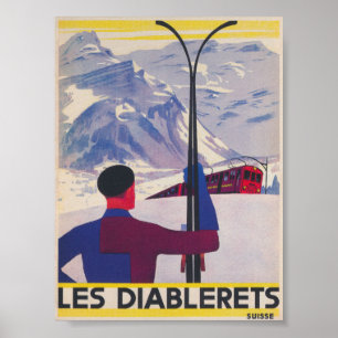 Les Diablerets Suisse Poster de ski Vintage