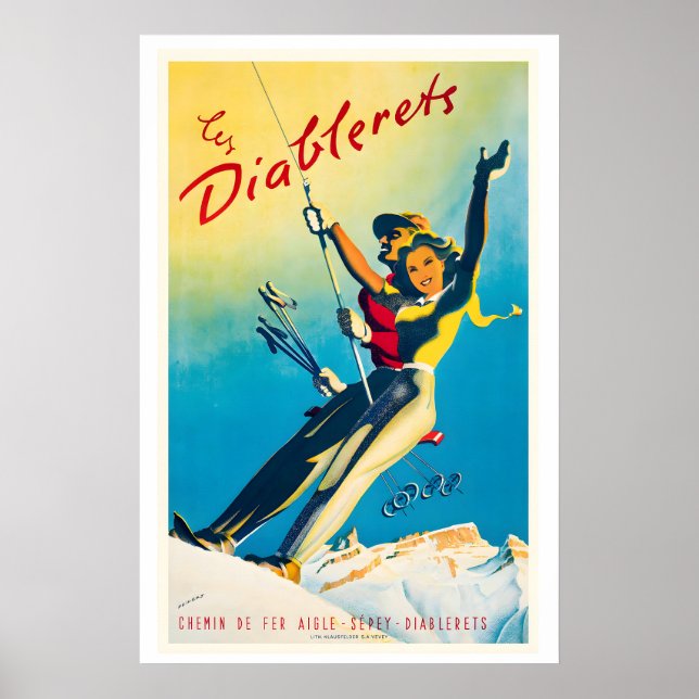 Les Diablerets Switzerland Vintage Ski Poster (Front)