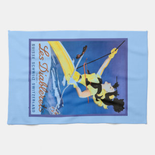 Les Diablerets, Switzerland, Vintage ski poster Kitchen Towel