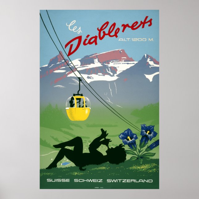 Les Diablerets,Switzerland, Vintage Travel Poster (Front)