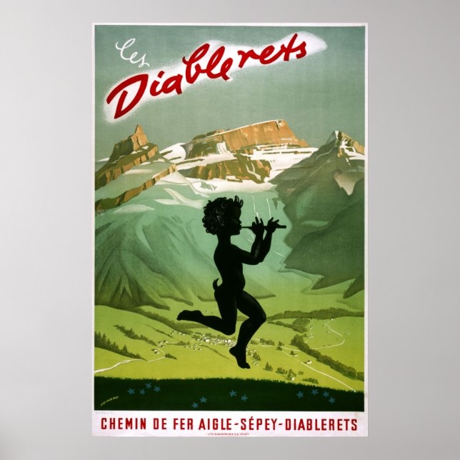Les Diablerets,Switzerland, Vintage Travel Poster (Front)