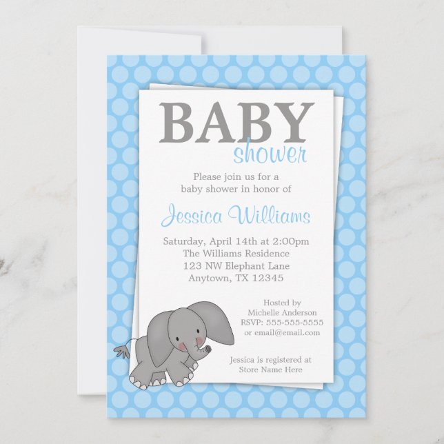 Les Dots Bleus des Éléphants Invitations De Douche (Devant)