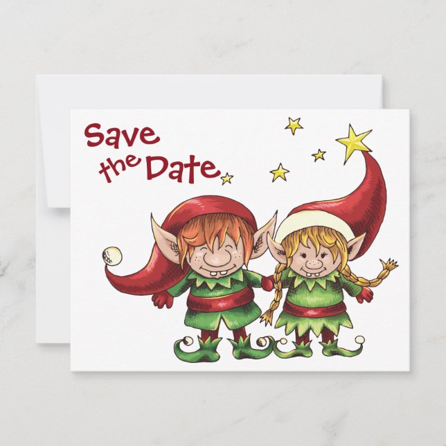 Les elfes de Noël Sauvez la date Faire-part Mariag (Devant)