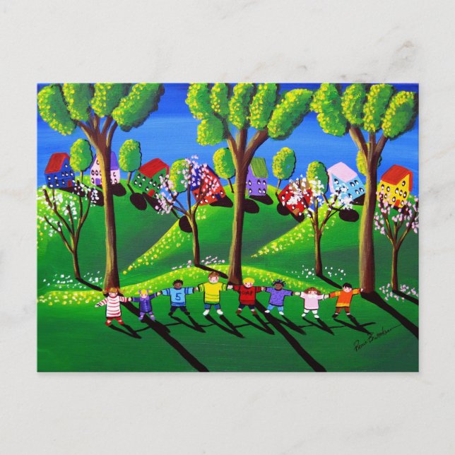 Les enfants jouent à la carte postale Red Rover (Devant)