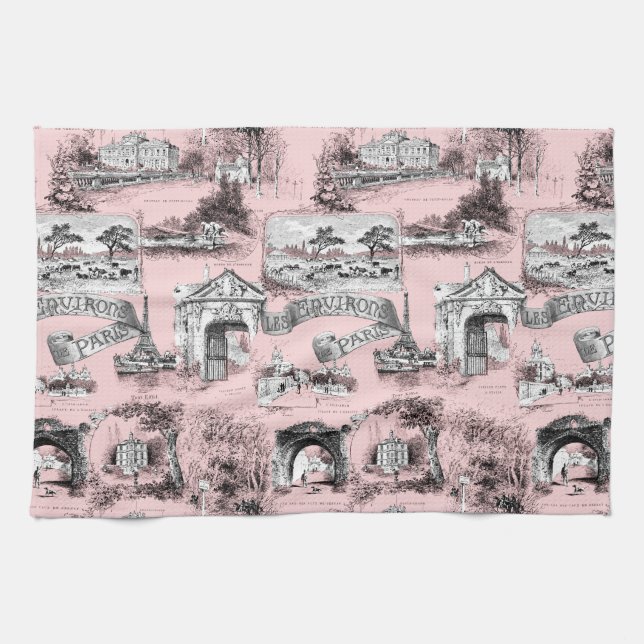 Les Environs de Paris ~ Dauphine Pink Kitchen Towel (Horizontal)