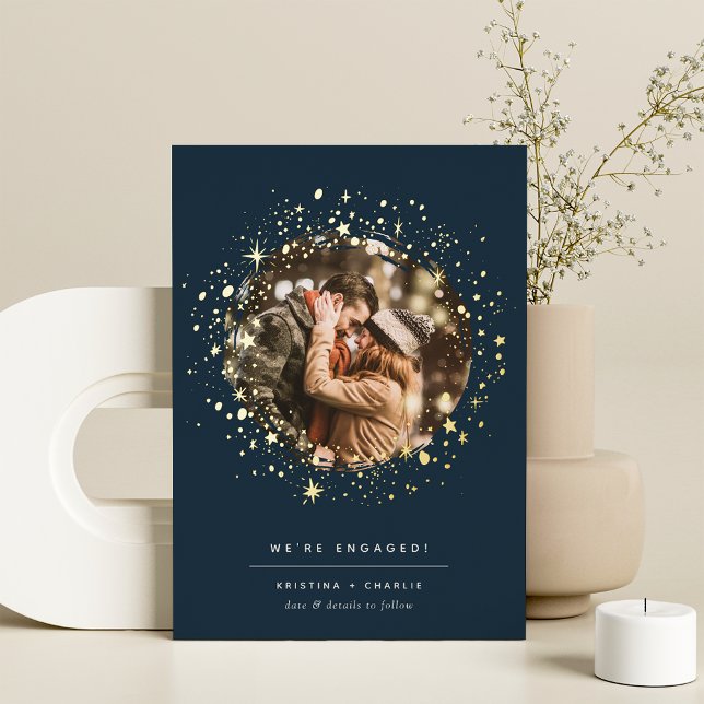 Les étoiles d'or | Faire-part Fiançailles photo (Créateur téléchargé)