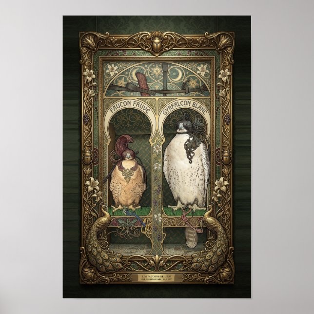 Les Faucons de l'Est - Art Nouveau Falconry Poster (Front)