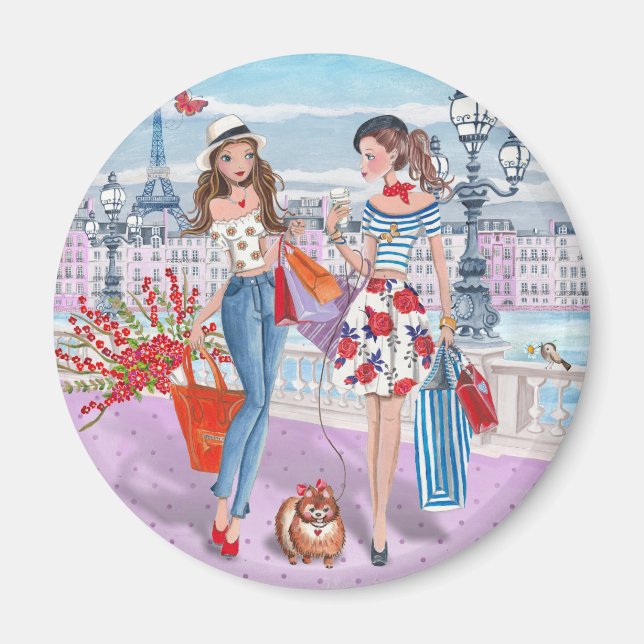 Les filles du shopping à Paris | Magnet (Devant)