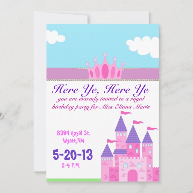 Les filles princesse rose Invitation (Devant)