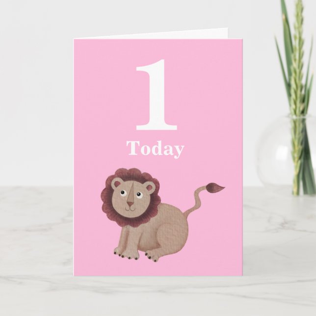 Les filles roses 1er anniversaire Carte des animau (Devant)