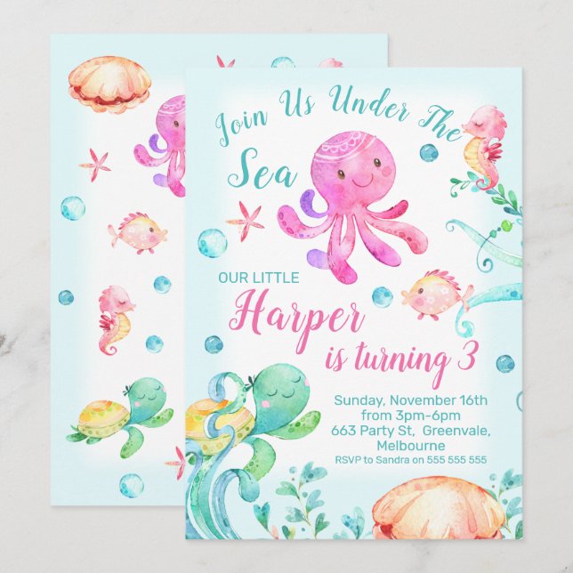 Les filles sous la mer Invitation d'anniversaire (Devant / Derrière)