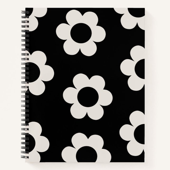 Les Fleurs 02 Black And White Floral Retro Flowers Notebook (Front)