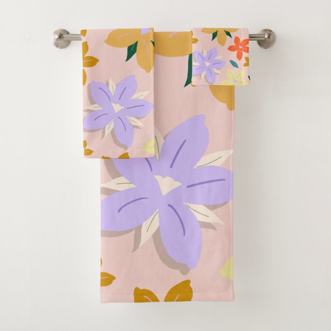 Les Fleurs 04 Retro Colourful Floral Bath Towel Set (Insitu)