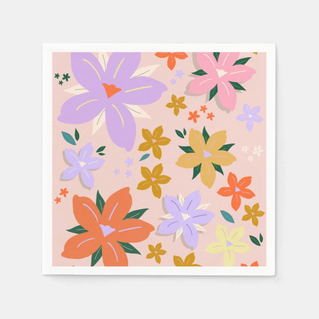 Les Fleurs 04 Retro Colourful Floral Napkin (Front)