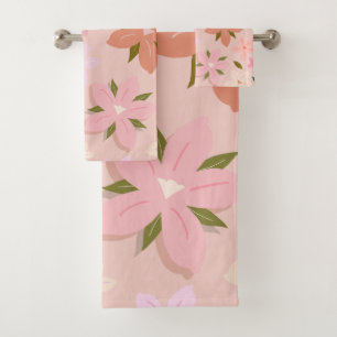 Les Fleurs 05 Floral Pattern Blush Pink Flowers Bath Towel Set