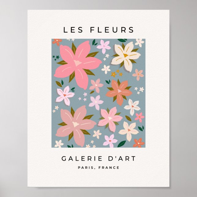 Les Fleurs 06 Flower Pattern Blue And Blush Floral Poster (Front)