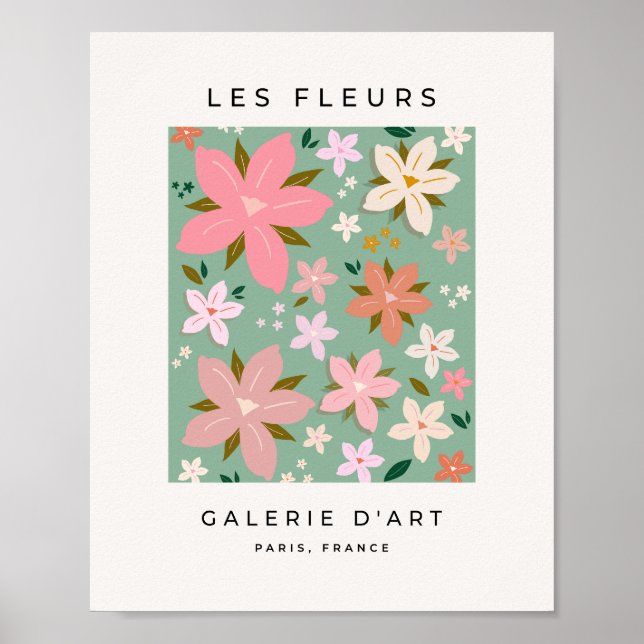 Les Fleurs 07 Abstract Flowers Green Blush Floral Poster (Front)
