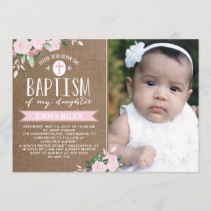 Les fleurs florales de Burlap  Invitation au baptê