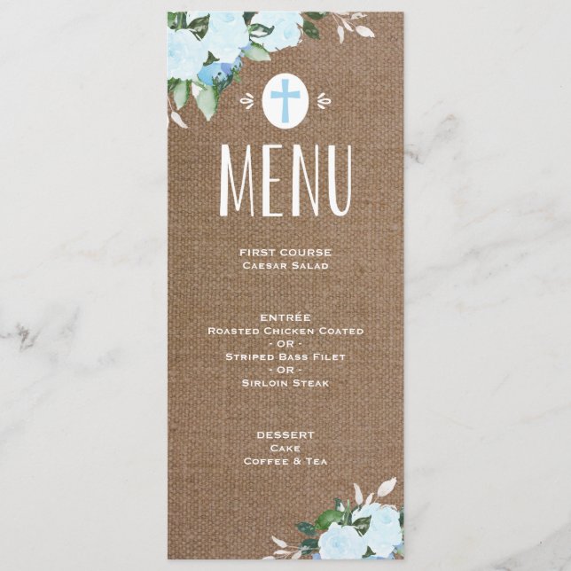 Les fleurs florales de Burlap| Menu Baptême (Devant)