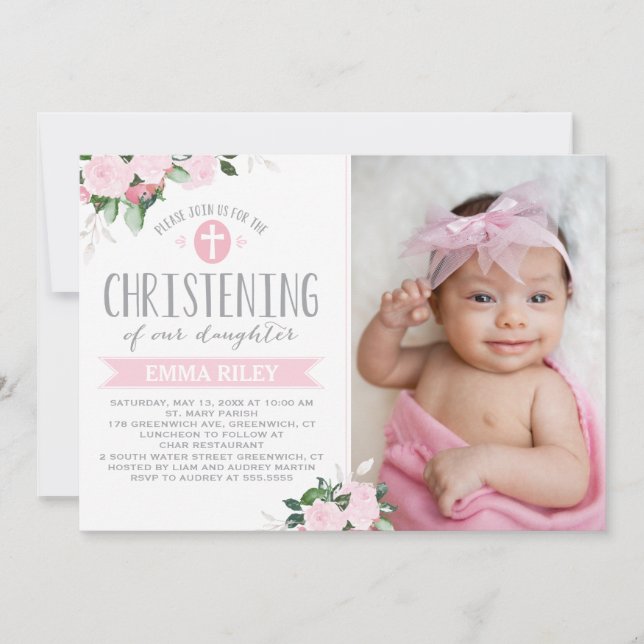 Les fleurs florales roses| Invitation de Christeni (Devant)