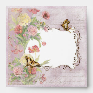 Les Fleurs Peony Rose Tulip Floral Flowers Wedding Envelope