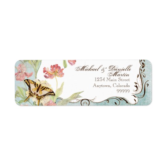 Les Fleurs Peony Rose Tulip Floral Flowers Wedding Return Address Label