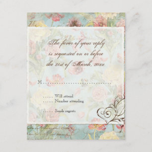 Les Fleurs Peony Rose Tulip Floral Flowers Wedding RSVP Card