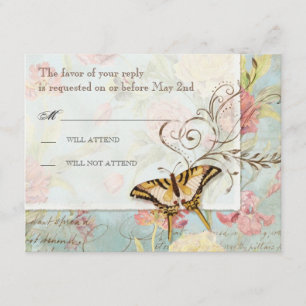 Les Fleurs Peony Rose Tulip Floral Flowers Wedding RSVP Card