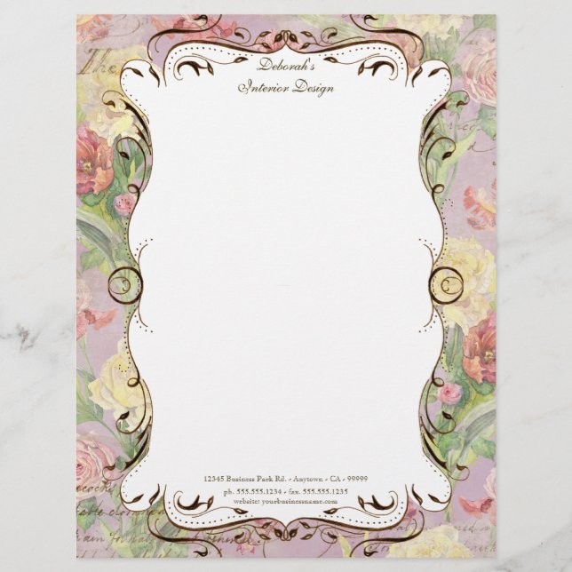 Les Fleurs Peony Rose Tulip Floral Stationery (Front)