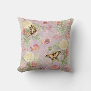 Les Fleurs Peony Rose Tulip Iris Floral Flowers Throw Pillow