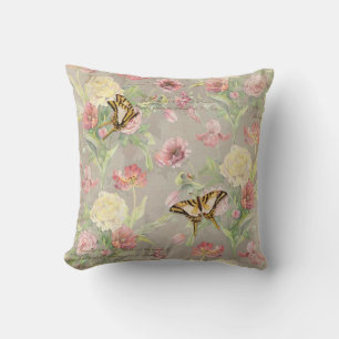 Les Fleurs Peony Rose Tulip Iris Floral Flowers Throw Pillow