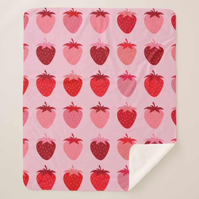 Les Fraises 01 Pink And Red Preppy Strawberries Sherpa Blanket (Front)