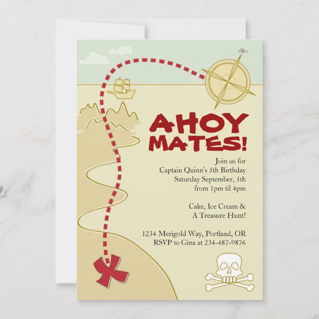 Les Garçons Pirate Map & Pirate Ship Invitations (Devant)