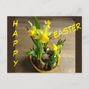 Les jonquilles Joyeux Pâques. Carte postale texte