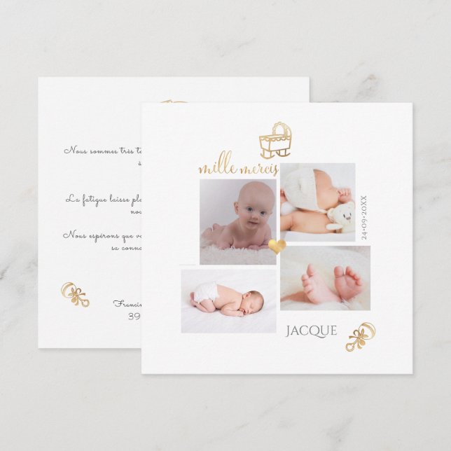 Les Jouets D'or Remerciement Naissance Fille Invitation (Front/Back)