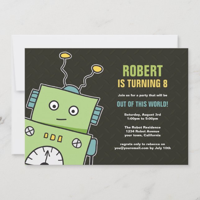 Les joyeux Robot Boys Invitations à la fête d'anni (Devant)