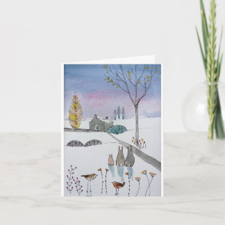 Les lapins dans les cartes de voeux de neige