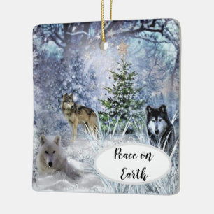 Les loups à Noël un ornement de pays d'hiver