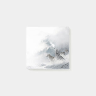 Les loups d'hiver hurlant des notes post-it