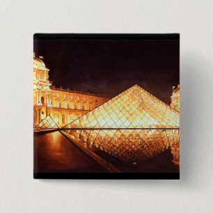 "Les Lumieres du Louvre" Watercolor Art 2 Inch Square Button