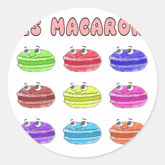 Les Macarons Cute Cartoon Classic Round Sticker (Front)
