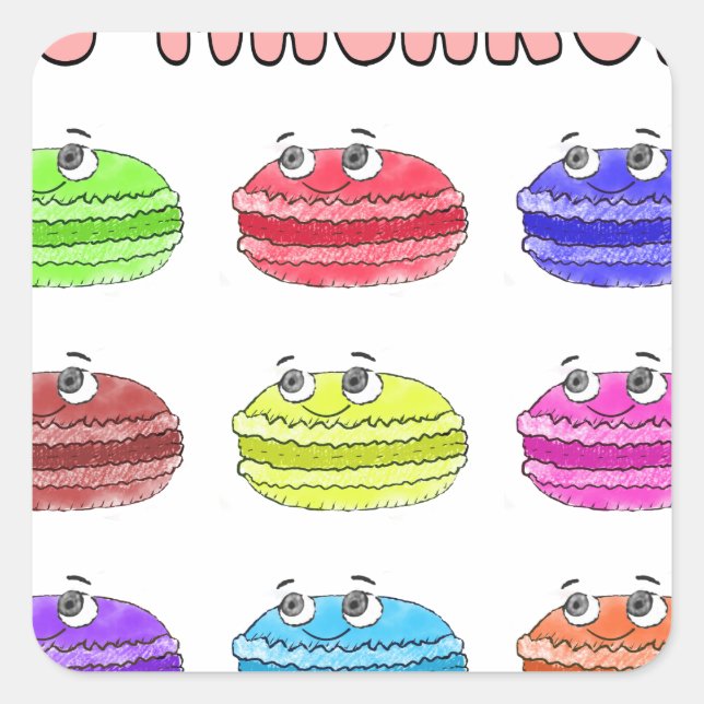 Les Macarons Cute Cartoon Square Sticker (Front)