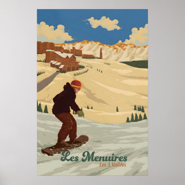 Les Menuires Snowboarding Travel Poster (Front)