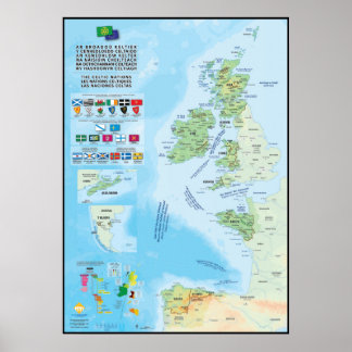Les nations celtiques : carte, drapeaux et langues poster