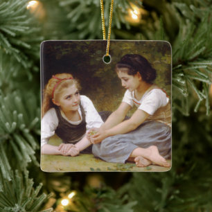 Les Noisettes: Girls, Friends Collecting Hazelnuts Ceramic Ornament