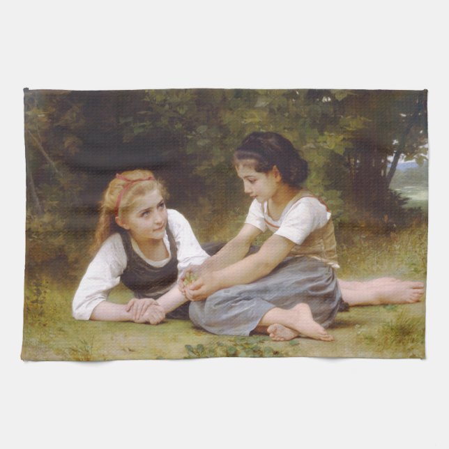 Les Noisettes: Young Girls Collecting Hazelnuts Kitchen Towel (Horizontal)