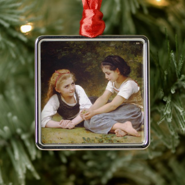 Les Noisettes: Young Girls Collecting Hazelnuts Metal Ornament (Tree)